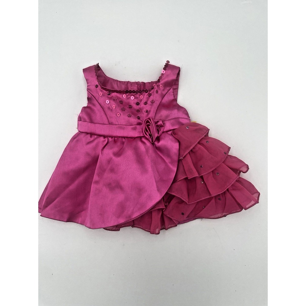 Build a Bear Pink Satin Dress Ruffles Sequins Rosette